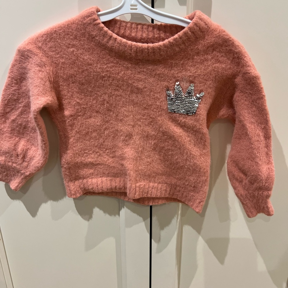 Think happy be happy vitamins Pink Sweater with Crown Patch12-24m